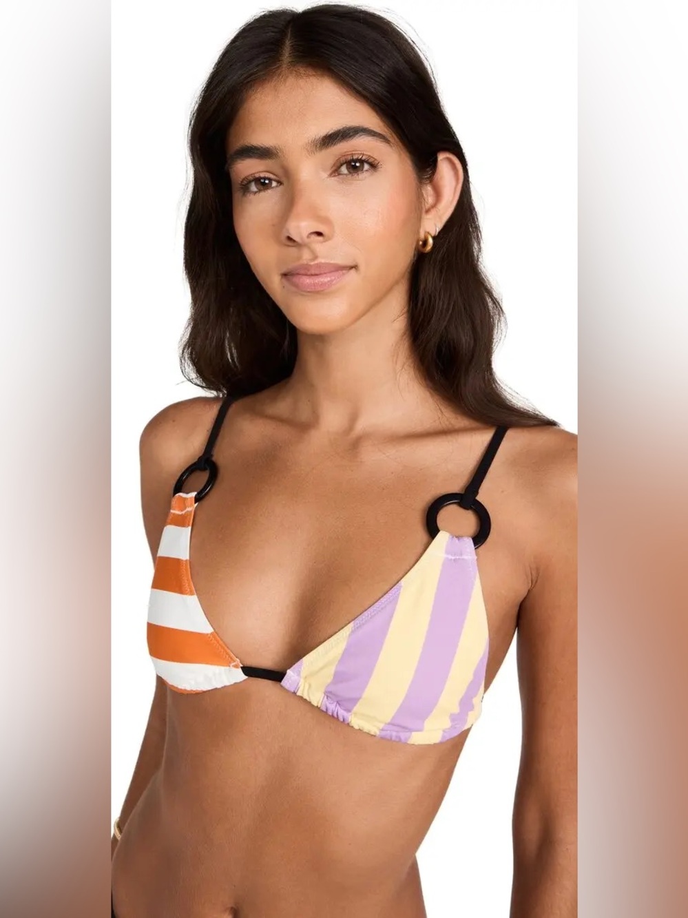 STAUD Striped Triangle Bikini Top in Orange, White, Lavender & Cream L70-507